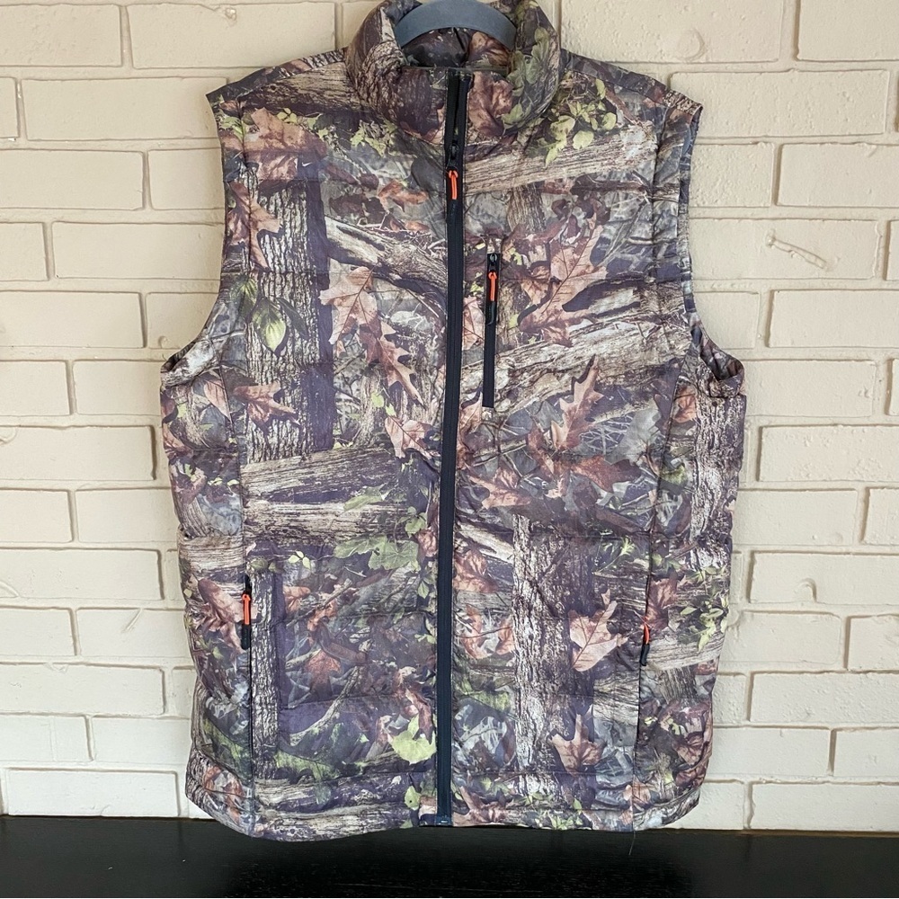 Mens Camo Duck Down Puffer Vest Size L Full Zip Hunting Gorpcore Guide Gear
